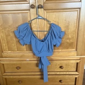 blue short sleeve blouse